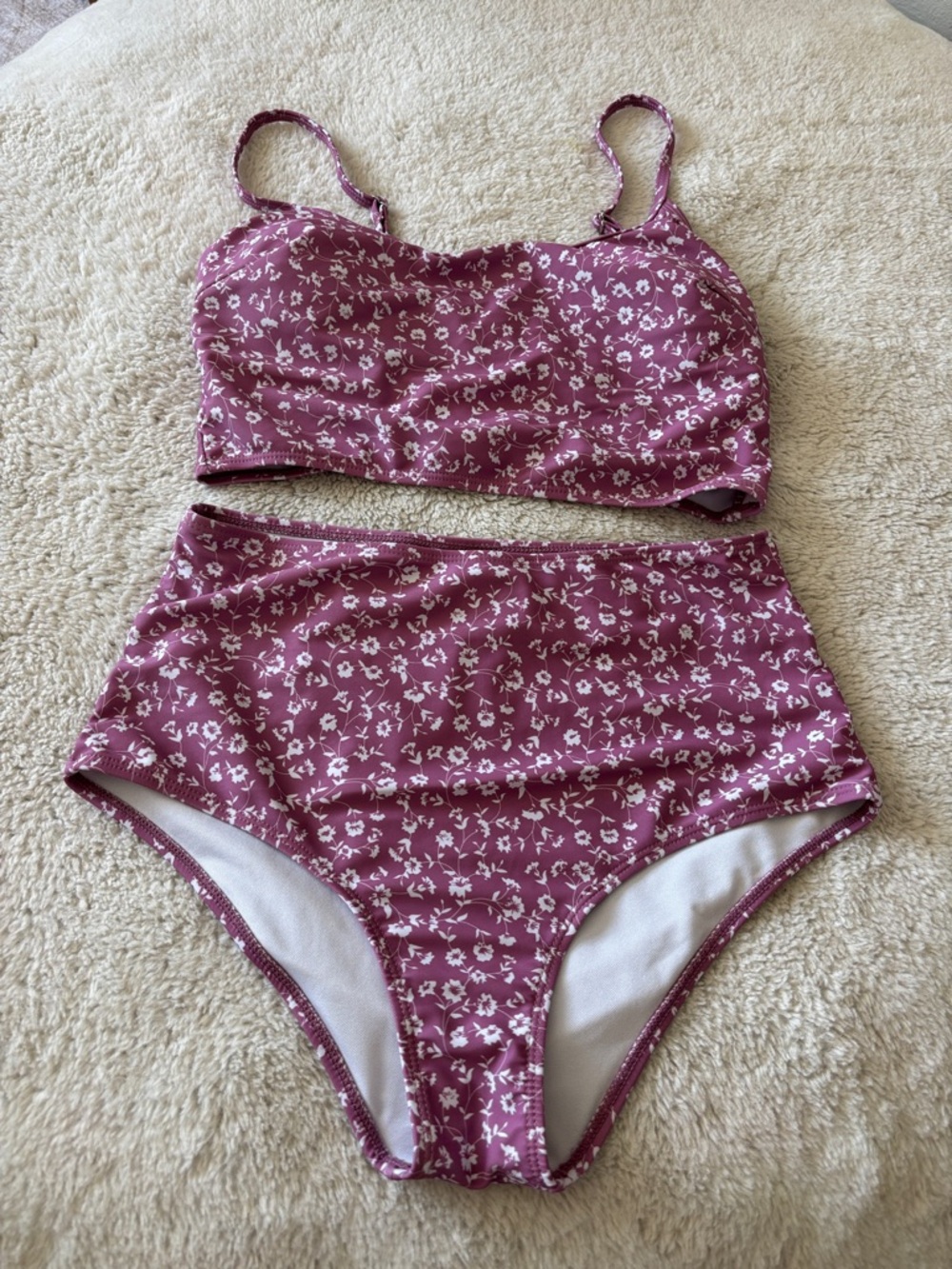 SHEIN Mauve Floral High-Waist Bikini Set